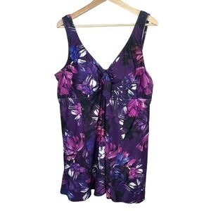 SwimSuits For All Floral Swim Dress ESTIMATED Size 22 Black Pink Purple
